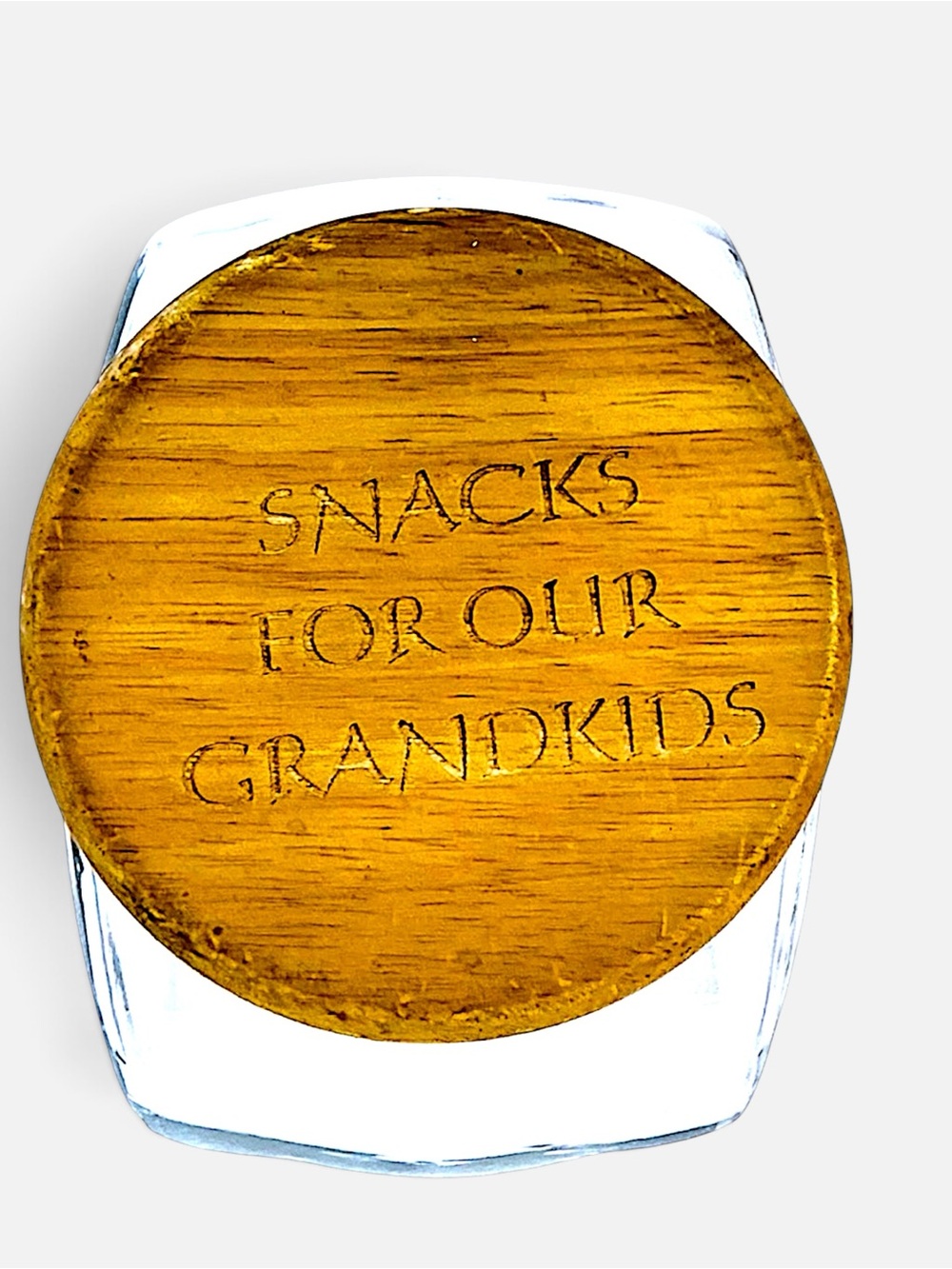 Tilted Glass Cookie Jar Vintage Candy Container Bamboo Lid Grandkids